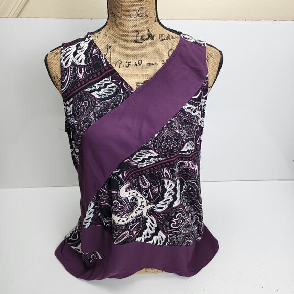 ALFANI Deep Purple Paisley Sleeveless Tunic Tank Top Women's Size 10 - Picture 1 of 4
